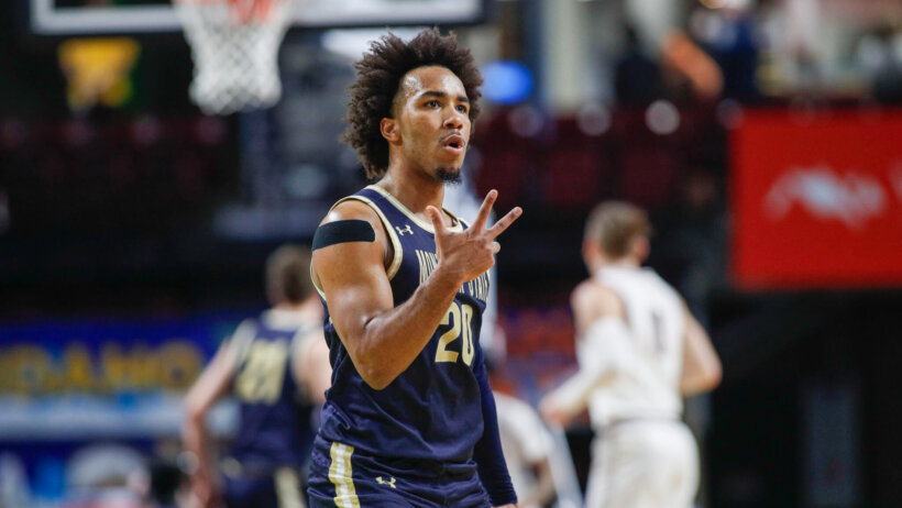 Montana State Bobcats guard Robert Ford III celebrates a three