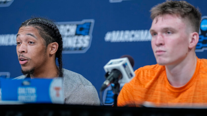 Two Tennessee Volunteers talk to the media ahead of March Madness