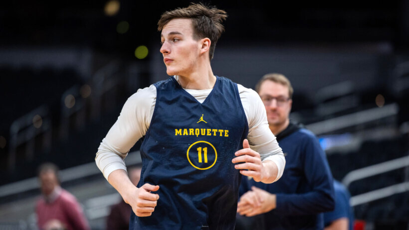 Marquette Golden Eagles guard Tyler Kolek practicing