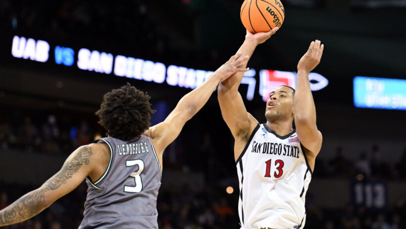 San Diego State Aztecs forward Jaedon LeDee shooting a jumper