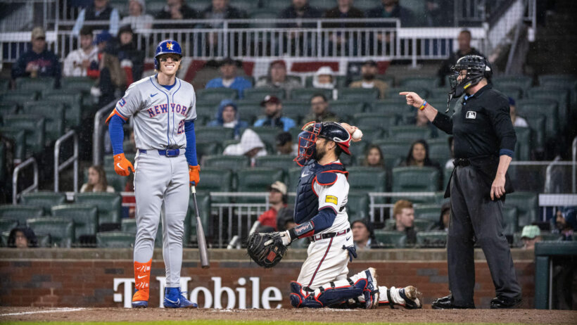 New York Mets third baseman Brett Baty at the plate