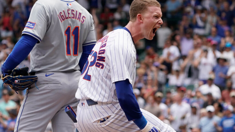Chicago Cubs outfielder Pete Crow-Armstrong celebrates a triple