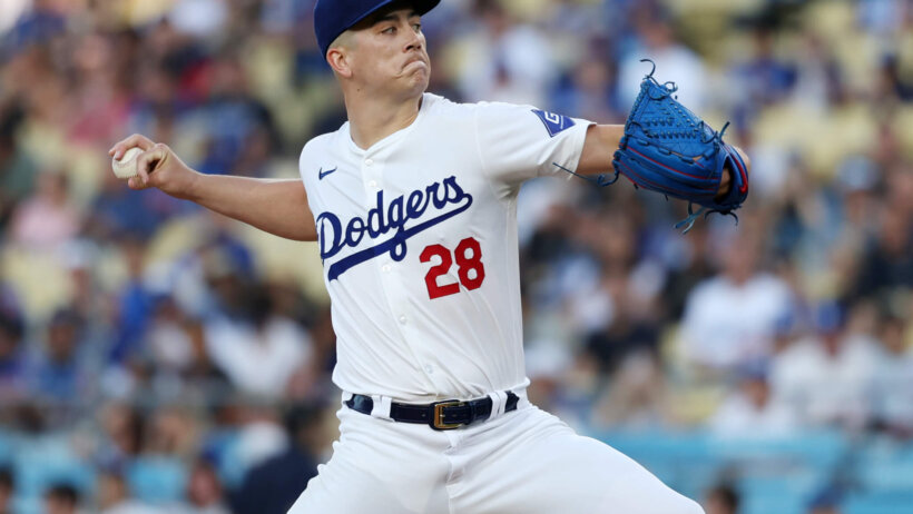 Los Angeles Dodgers starting pitcher Bobby Miller pitches