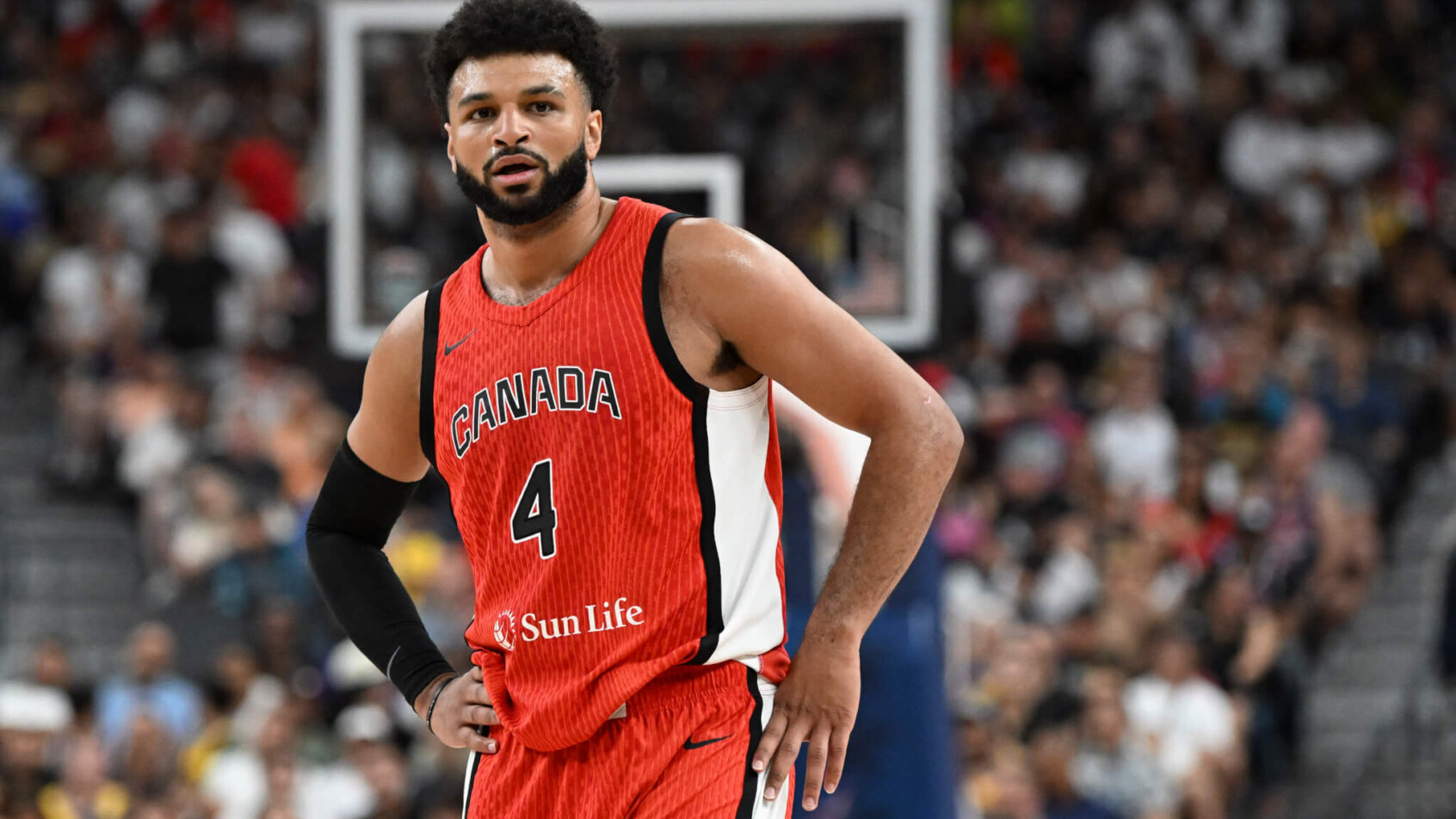 Canada guard Jamal Murray stands with arms akimbo