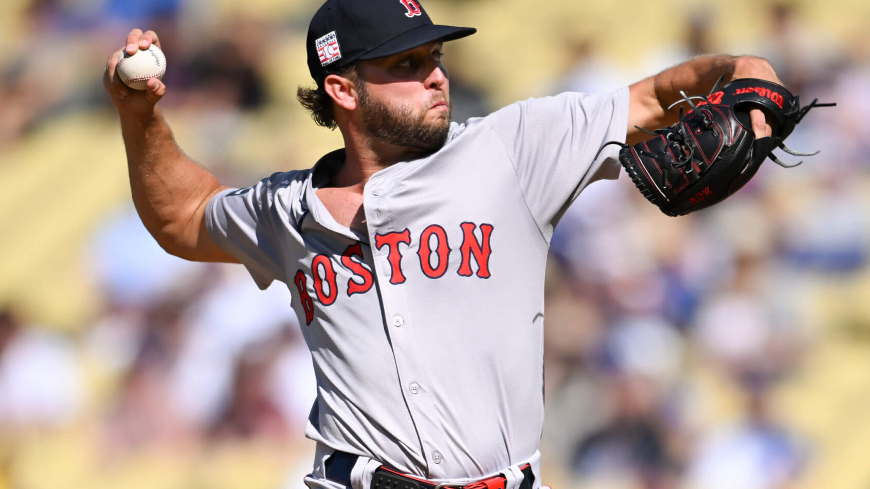 Boston Red Sox pitcher Kutter Crawford throws a pitch