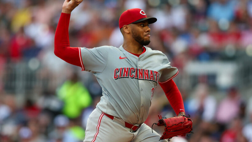 Cincinnati Reds starting pitcher Hunter Greene throws against the Atlanta Braves