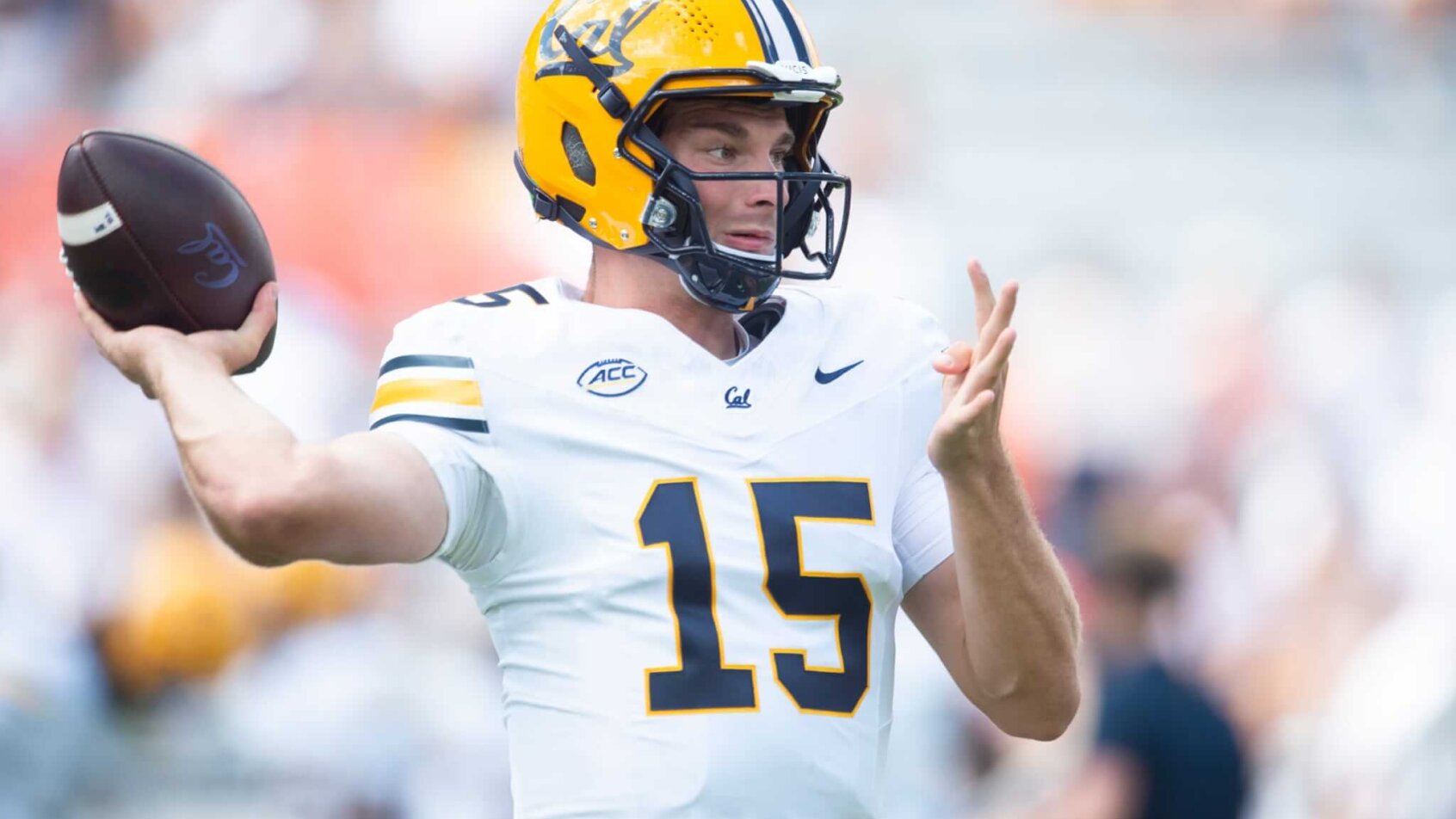 California Golden Bears quarterback Fernando Mendoza warm ups