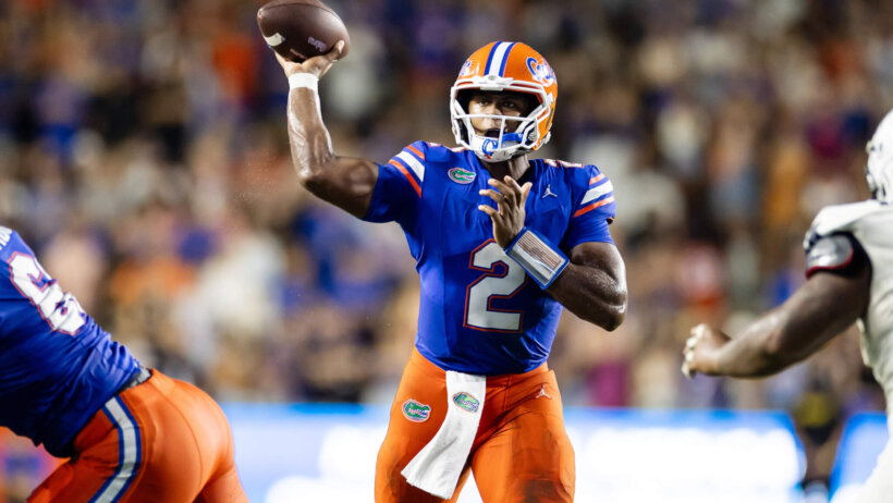 Florida Gators quarterback DJ Lagway throws the ball