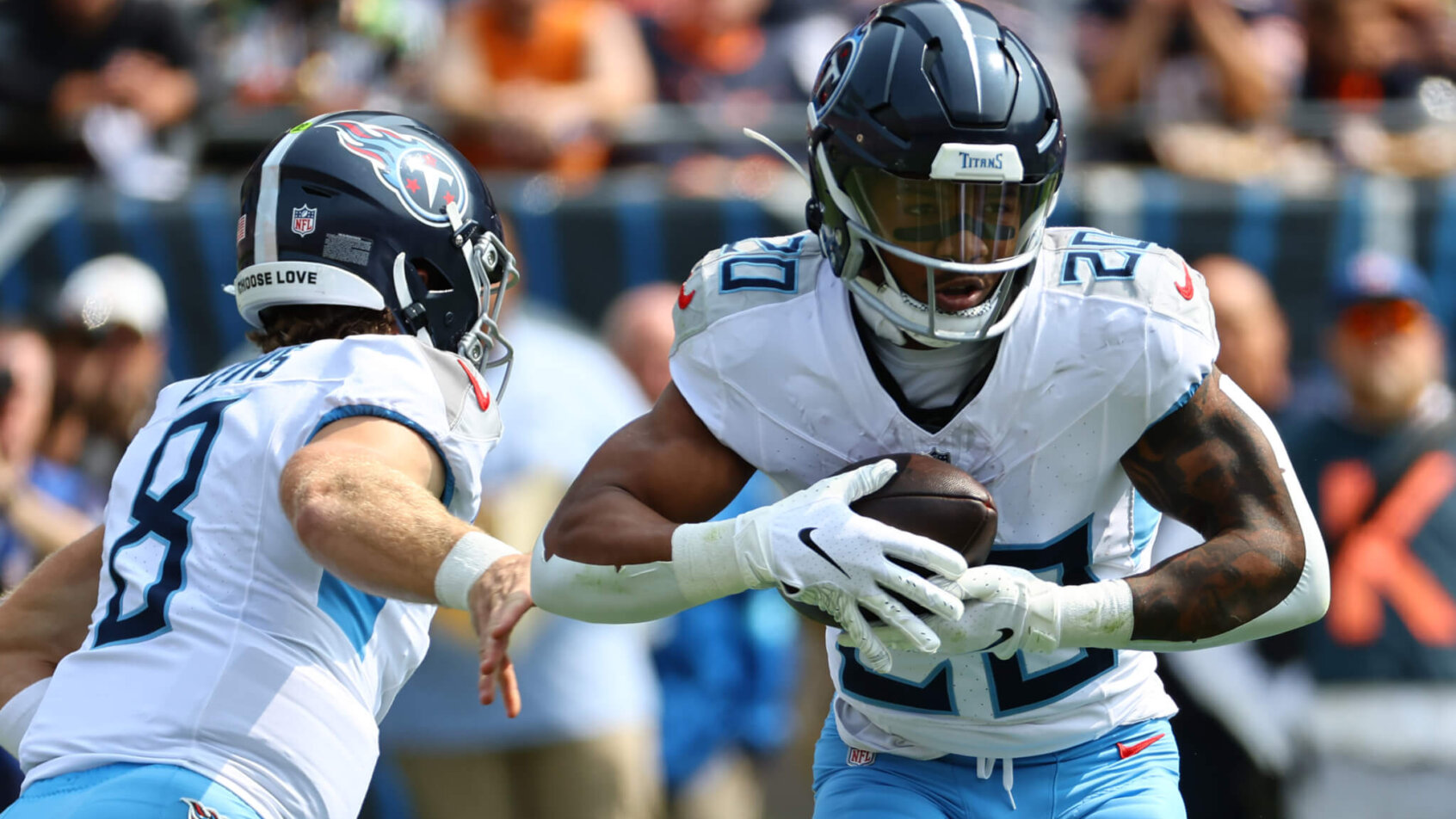 Tennessee Titans running back Tony Pollard rushes the ball against the Chicago Bears