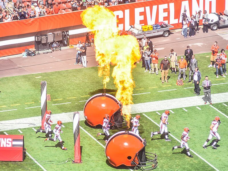 Cleveland Browns running on to field