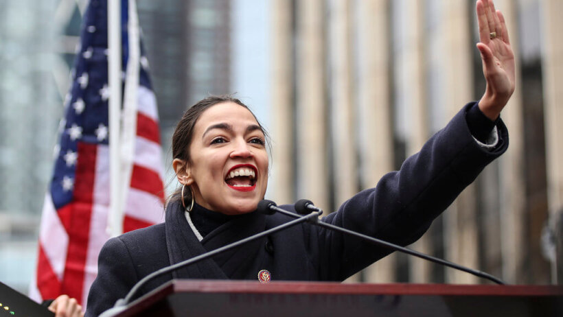 AOC speaking at a rally