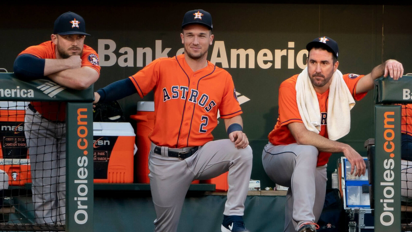 Astros players in the dugout