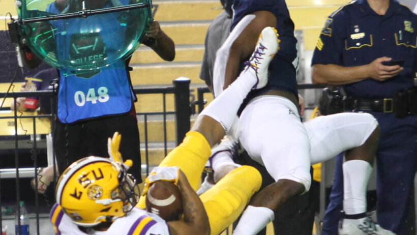 Derek Stingley pulling down an interception against Ga. Southern