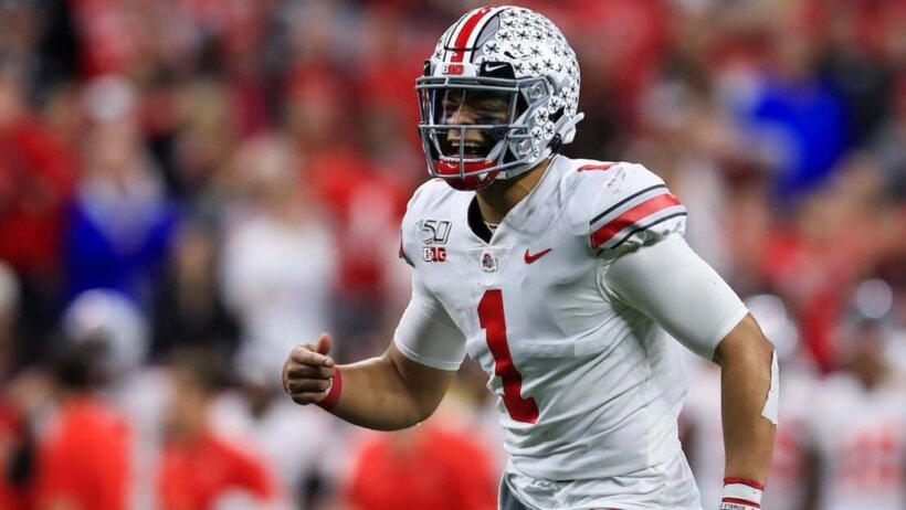 Justin Fields running after the play