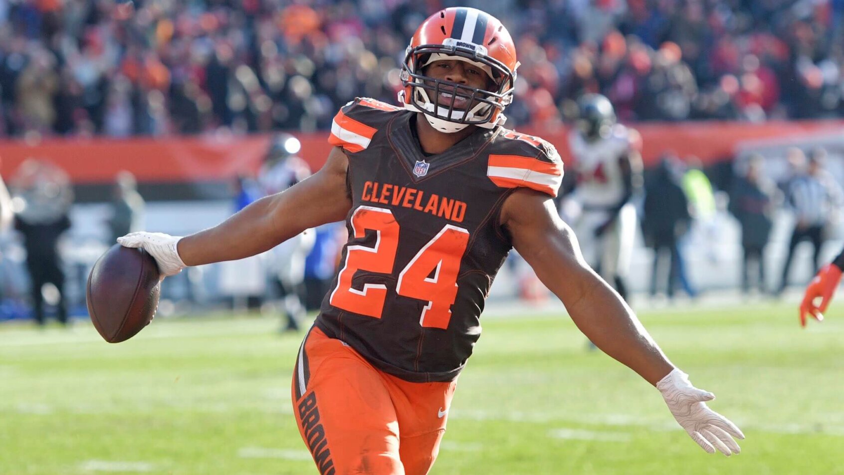 Nick Chubb celebrating a touchdown
