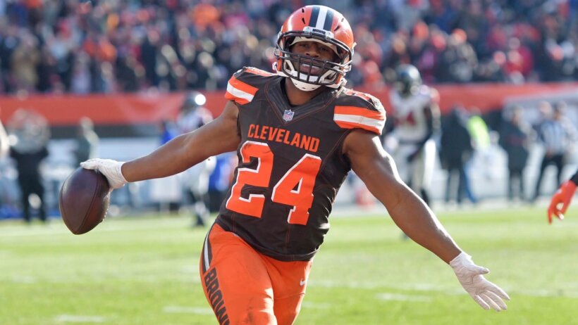 Nick Chubb celebrating a touchdown
