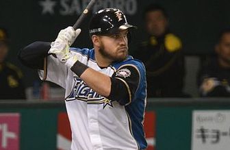 Chiba Lotte Marines infielder Brandon Laird at the plate