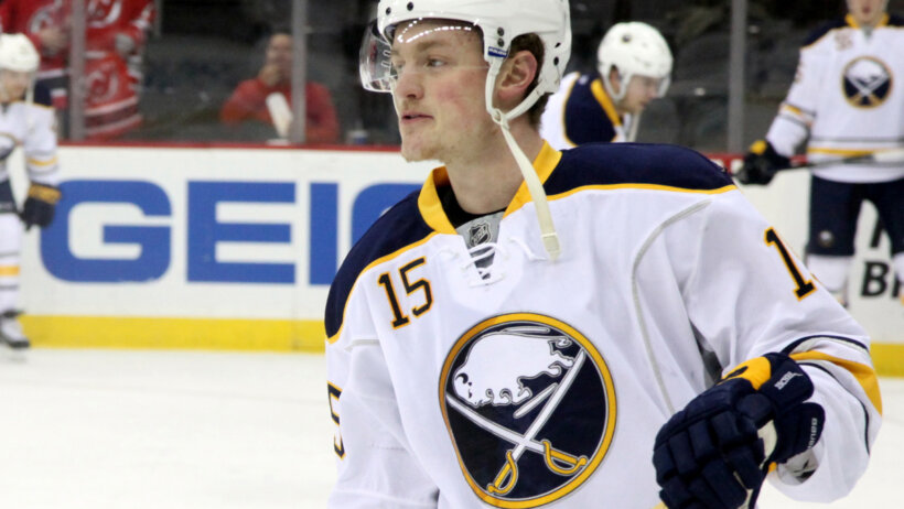 Jack Eichel in pre game warmup