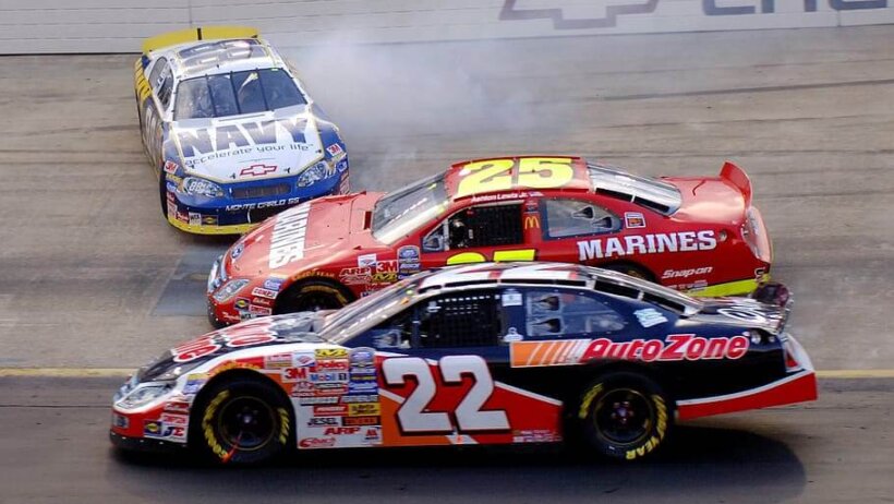 Image of an eNASCAR iracing crash.