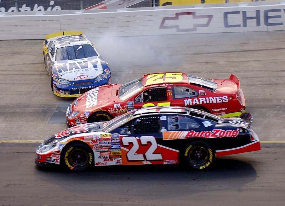 Image of an eNASCAR iracing crash.