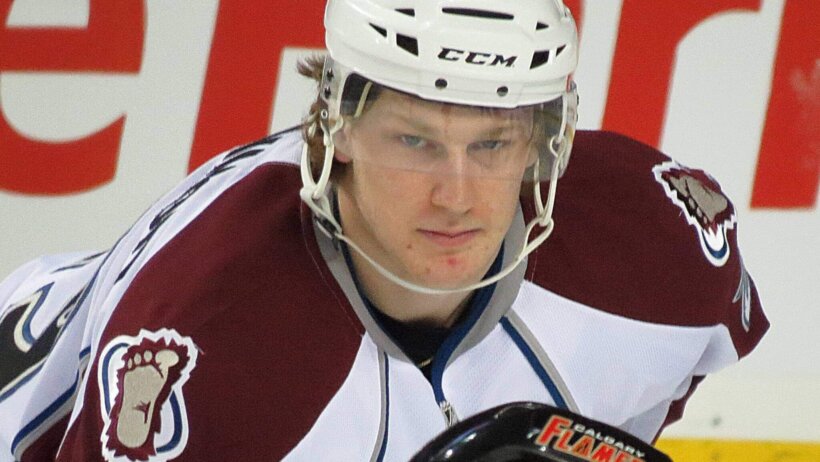 Nathan MacKinnon getting ready for a faceoff