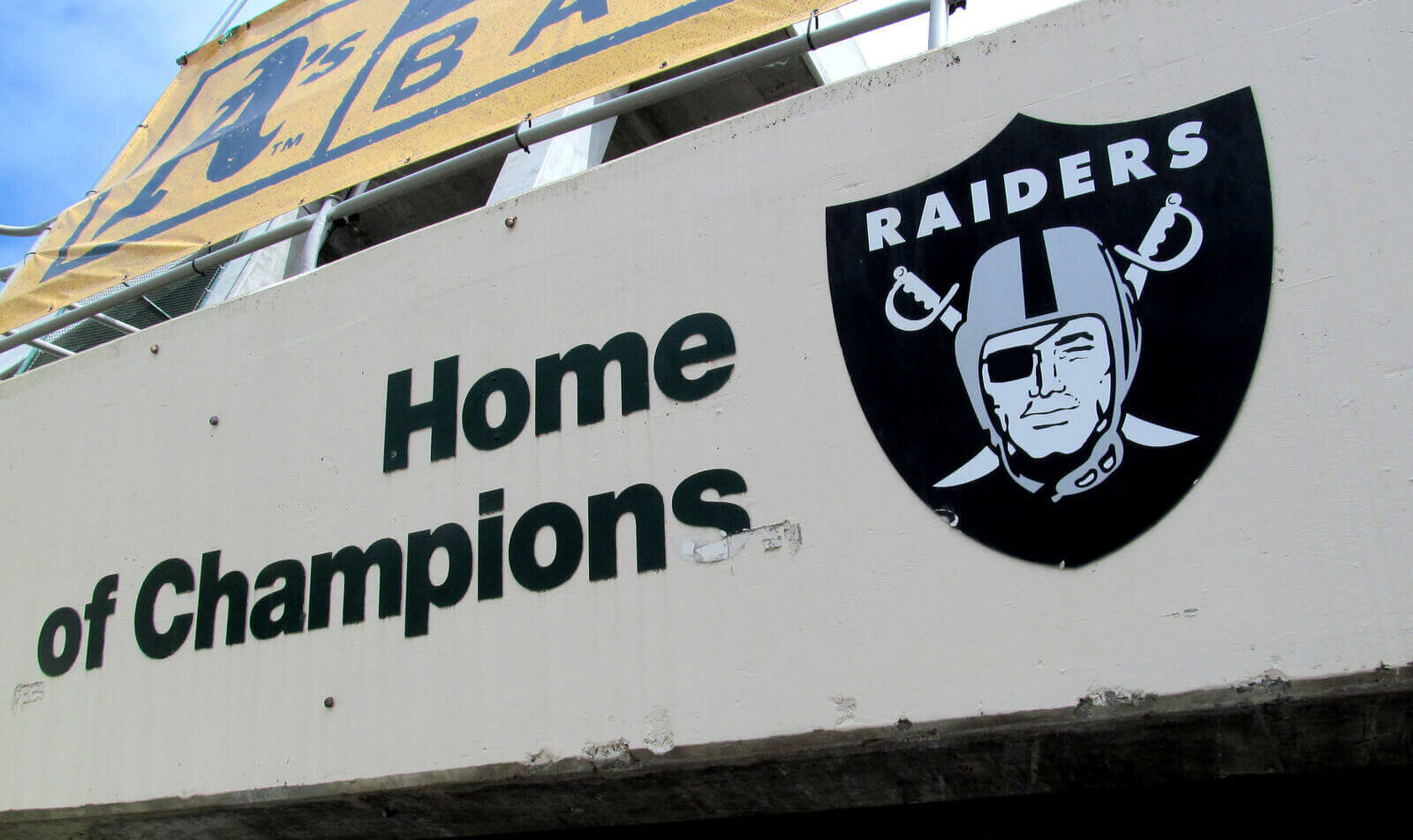 Oakland Raiders logo on the wall at Allegiant Stadium