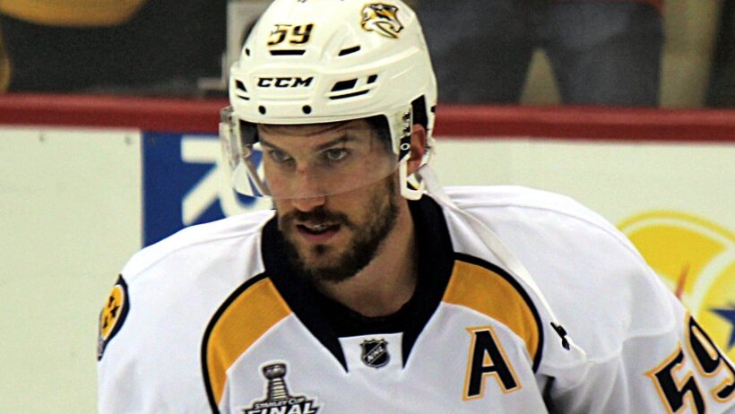Roman Josi warming up for the Predators