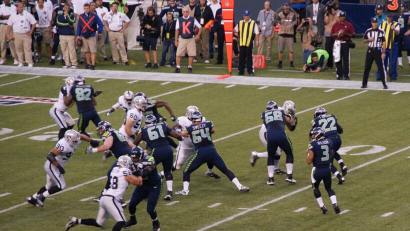 Russell Wilson getting ready to pass.