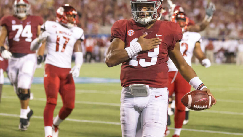 Tua Tagovailoa celebrating a TD