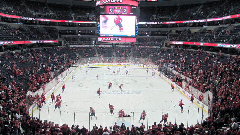The Washington Capitals in warmups at Verizon Center