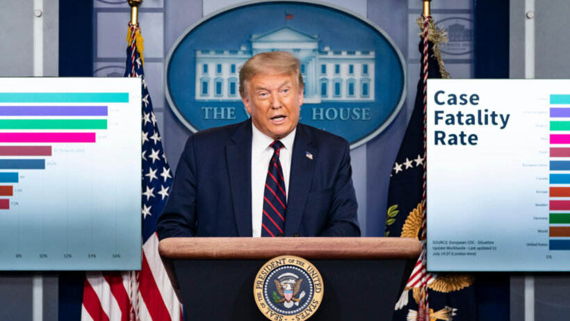 donald trump at a white house press briefing july 2020