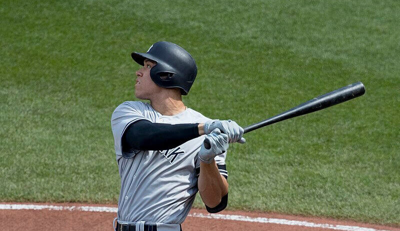 Aaron Judge following through at the plate