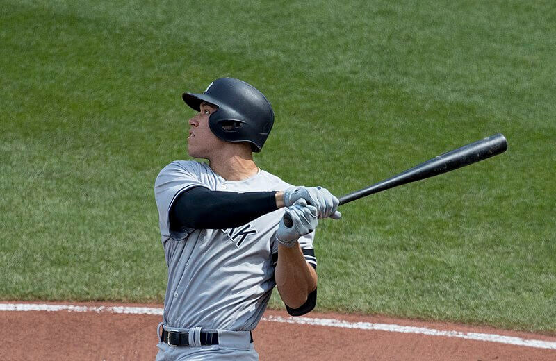Aaron Judge following through at the plate