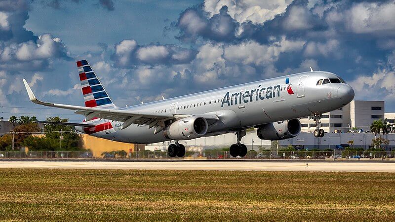 American Airlines plane taking off.