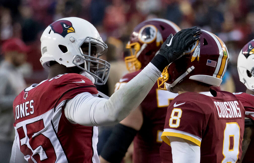 Chandler Jones on the field versus the Washington Redskins.