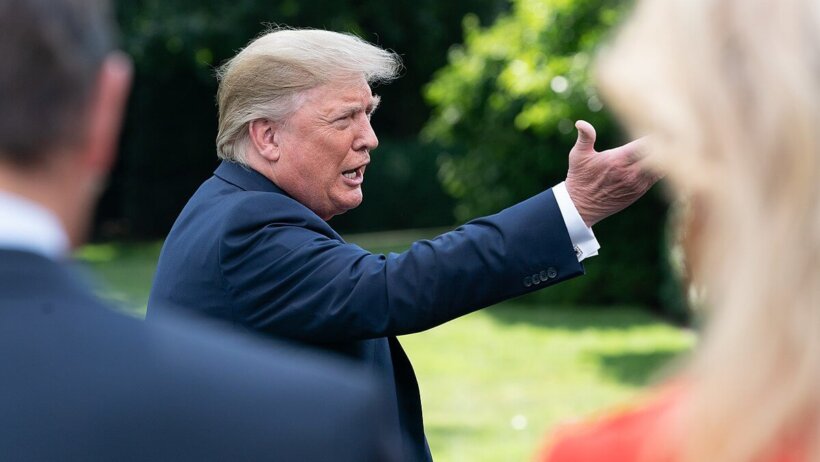 Donald Trump speaking with reporters.