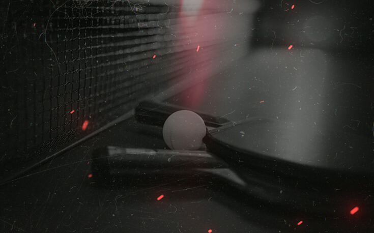 Table tennis paddles, ball and net