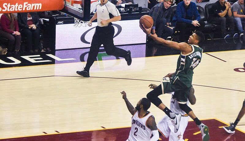 Giannis going for a layup.