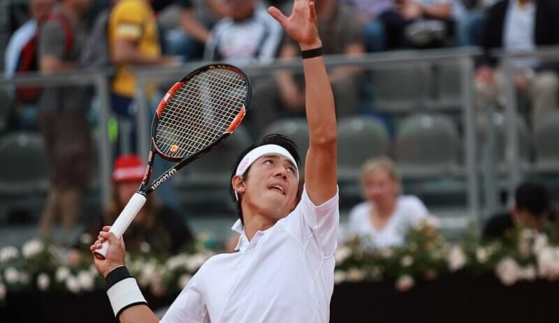 Kei Nishikori on a serve.