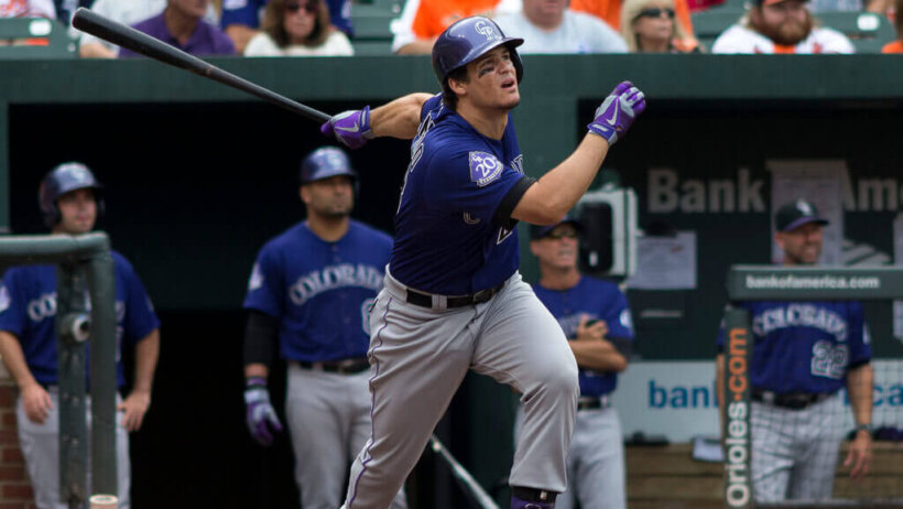 Colorado Rockies's Nolan Arenado swinging the bat