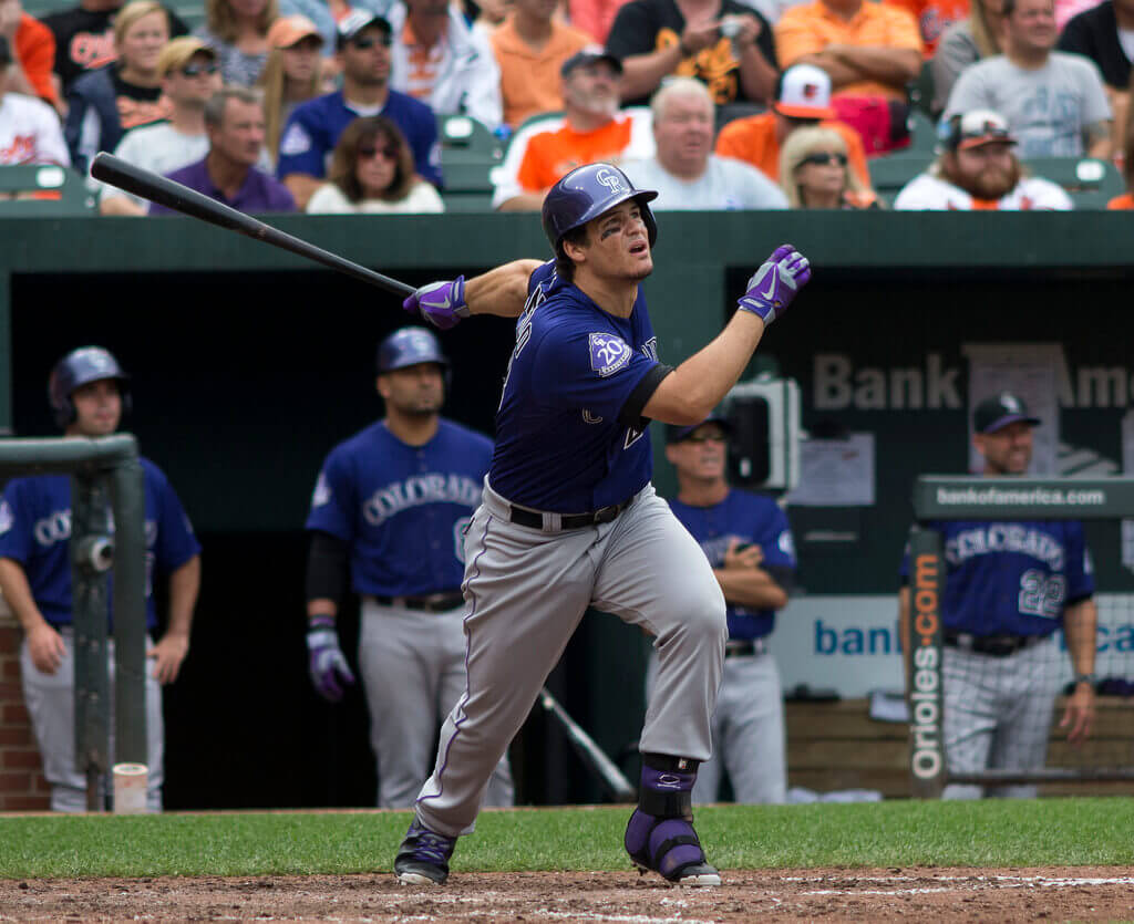 Colorado Rockies's Nolan Arenado swinging the bat