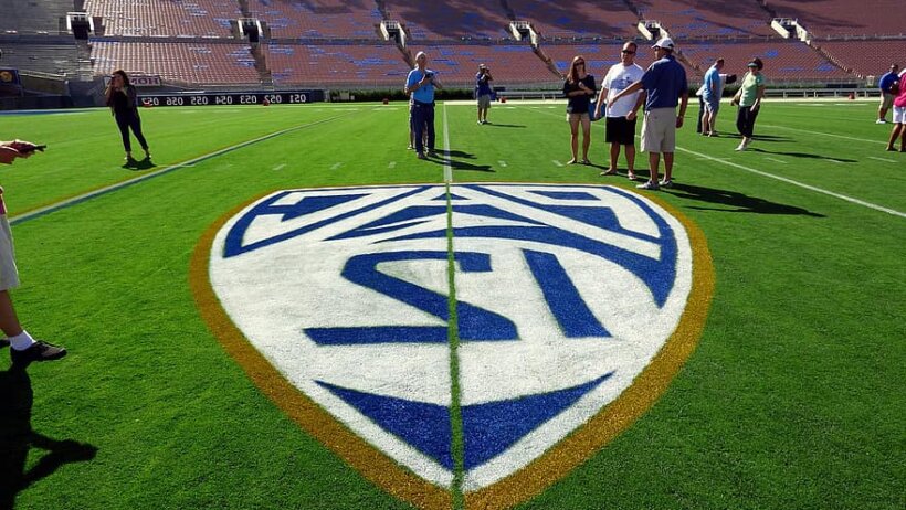 Pac-12 logo on the field.