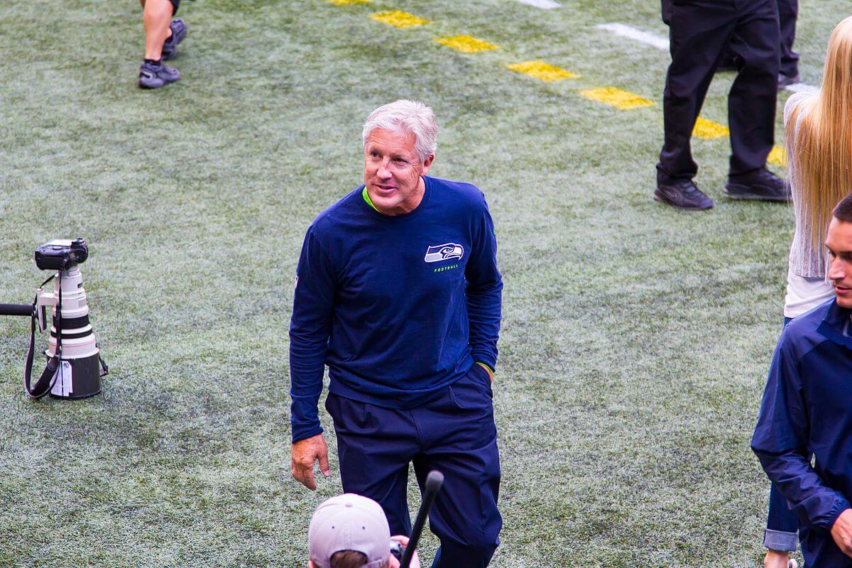 Pete Carroll walking the sidelines.