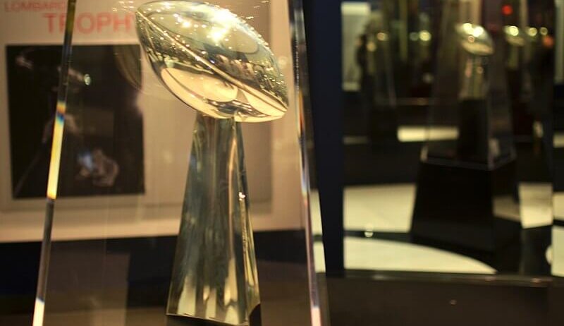 Super Bowl trophy in the case.