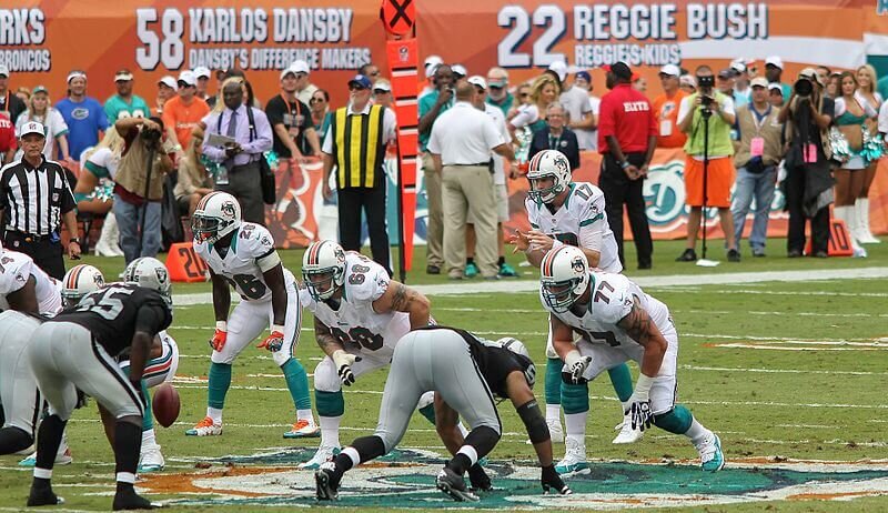 Miami Dolphins playing the Oakland Raiders.