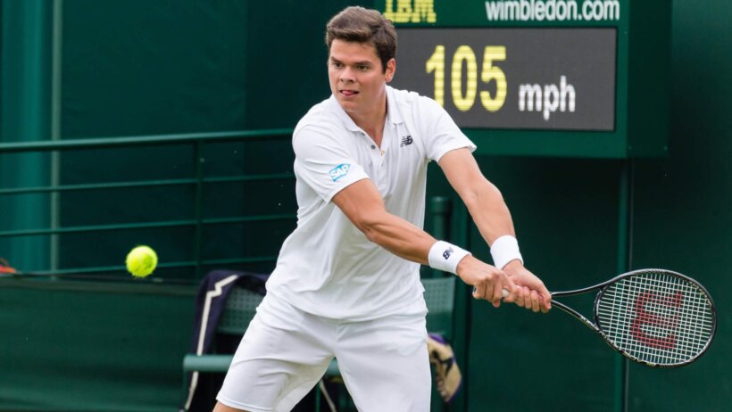 Milos Raonic hitting a backhand