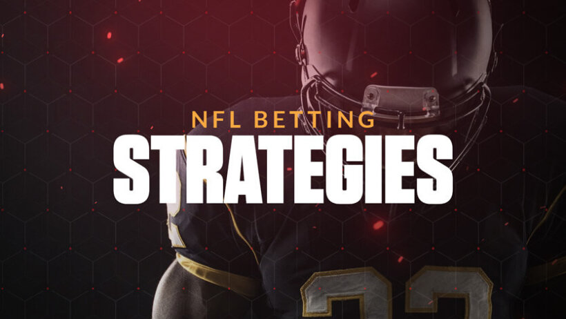 NFL betting strategies text overlay on football image