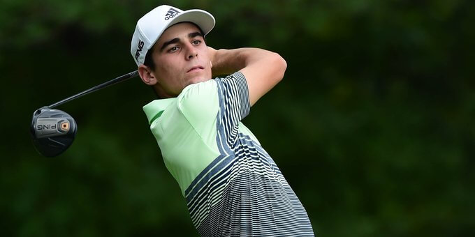 Joaquin Niemann hitting a tee shot