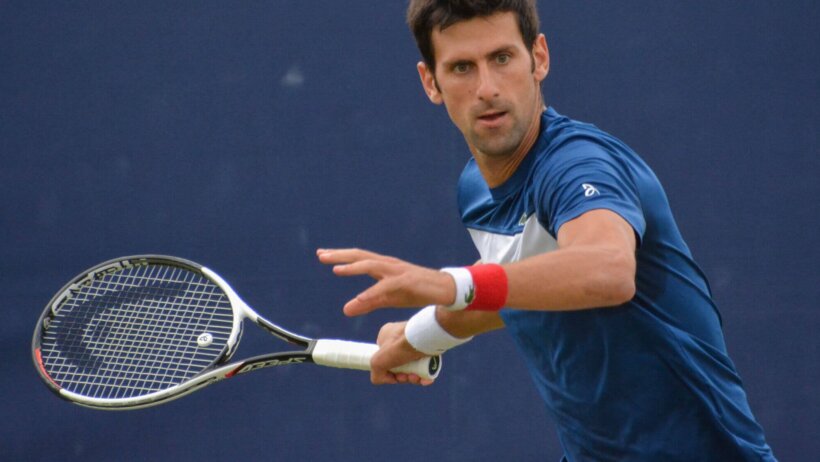 Novak Djokovic about to hit return