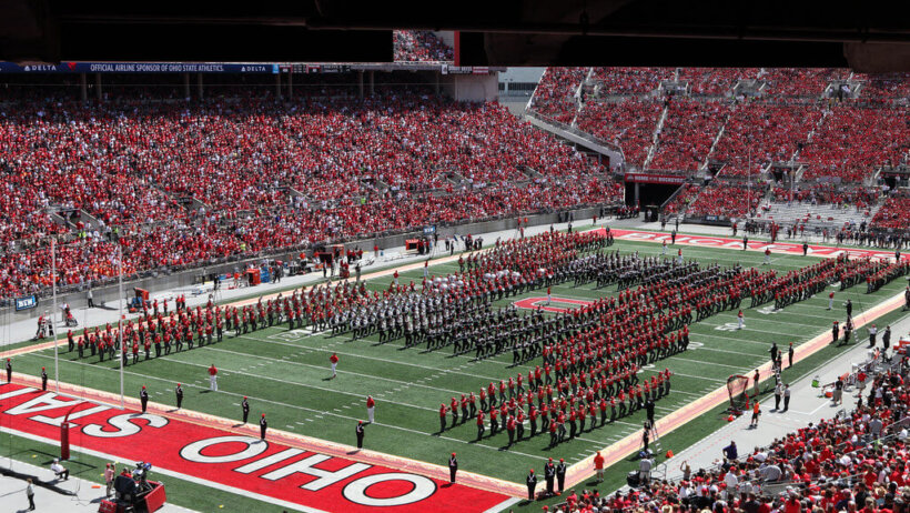 Ohio State Buckeyes band on the field